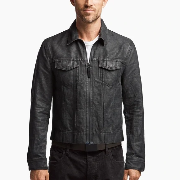James Perse L Men’s Black Coated Cotton Jean Jacket Utility Denim Zip Front $395 - Picture 10 of 13